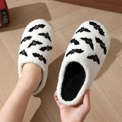 Halloween Skull Rose Slippers Winter Warm Indoor Floor Bedroom Home Slipper For Women Backdrop Bliss