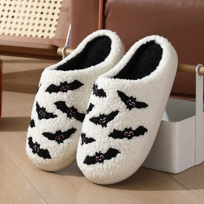 Halloween Skull Rose Slippers Winter Warm Indoor Floor Bedroom Home Slipper For Women Backdrop Bliss