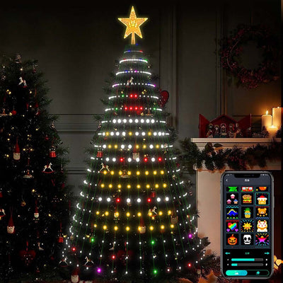 5-Foot Smart Christmas Tree With Lights - 400 LED Lights, Remote And App Control - Music Sync, 11 Modes - Green Wiring, Suitable For Artificial Trees - Multi-Color And Warm White, Indoor Outdoor Use Backdrop Bliss