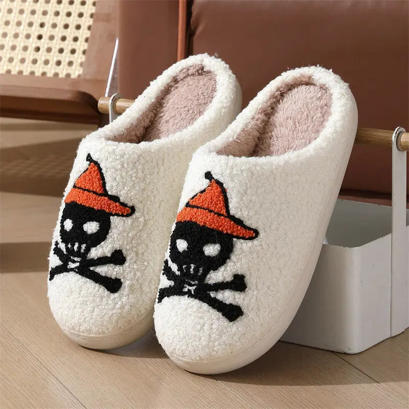 Halloween Skull Rose Slippers Winter Warm Indoor Floor Bedroom Home Slipper For Women Backdrop Bliss
