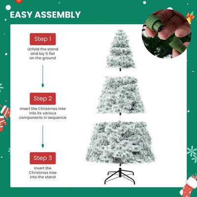 Pre-lit Artificial Christmas Tree, Prelighted Green Artificial Hinged Spruce Xmas Tree With 347 Branch Tips, 120 Incandescent Lights Backdrop Bliss
