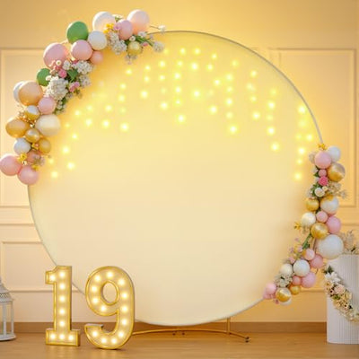 7.2 ft White Round Backdrop Cover with Lights Circle Wedding Arch Backdrop Cover with Fairy Lights for Bridal Shower Ceremony Birthday Baby Shower Photography Photo Shoot Background Decorations - Backdrop Bliss7.2 ft White Round Backdrop Cover with Lights Circle Wedding Arch Backdrop Cover with Fairy Lights for Bridal Shower Ceremony Birthday Baby Shower Photography Photo Shoot Background Decorations