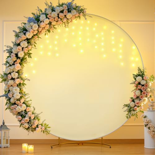 7.2 ft White Round Backdrop Cover with Lights Circle Wedding Arch Backdrop Cover with Fairy Lights for Bridal Shower Ceremony Birthday Baby Shower Photography Photo Shoot Background Decorations - Backdrop Bliss7.2 ft White Round Backdrop Cover with Lights Circle Wedding Arch Backdrop Cover with Fairy Lights for Bridal Shower Ceremony Birthday Baby Shower Photography Photo Shoot Background Decorations
