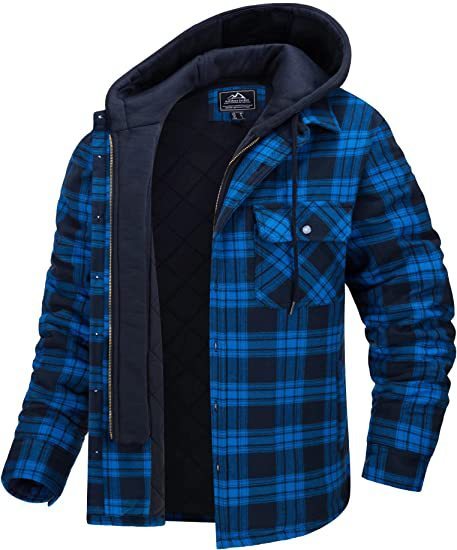 Men's Plaid Hooded Coat Winter Warm Button Zip-up Jacket Fashion Casual Thick Padded Long Sleeves Outerwear Clothing Backdrop Bliss