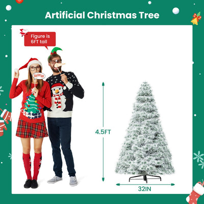 Pre-lit Artificial Christmas Tree, Prelighted Green Artificial Hinged Spruce Xmas Tree With 347 Branch Tips, 120 Incandescent Lights Backdrop Bliss