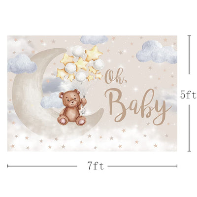 MEHOFOND Oh Baby Bear Backdrop for Baby Shower Gender Neutral Birthday Party Decorations Bear On The Moon Banner Gold Star Balloons White Clouds Photo Booth Props 7x5ft - Backdrop BlissMEHOFOND Oh Baby Bear Backdrop for Baby Shower Gender Neutral Birthday Party Decorations Bear On The Moon Banner Gold Star Balloons White Clouds Photo Booth Props 7x5ft