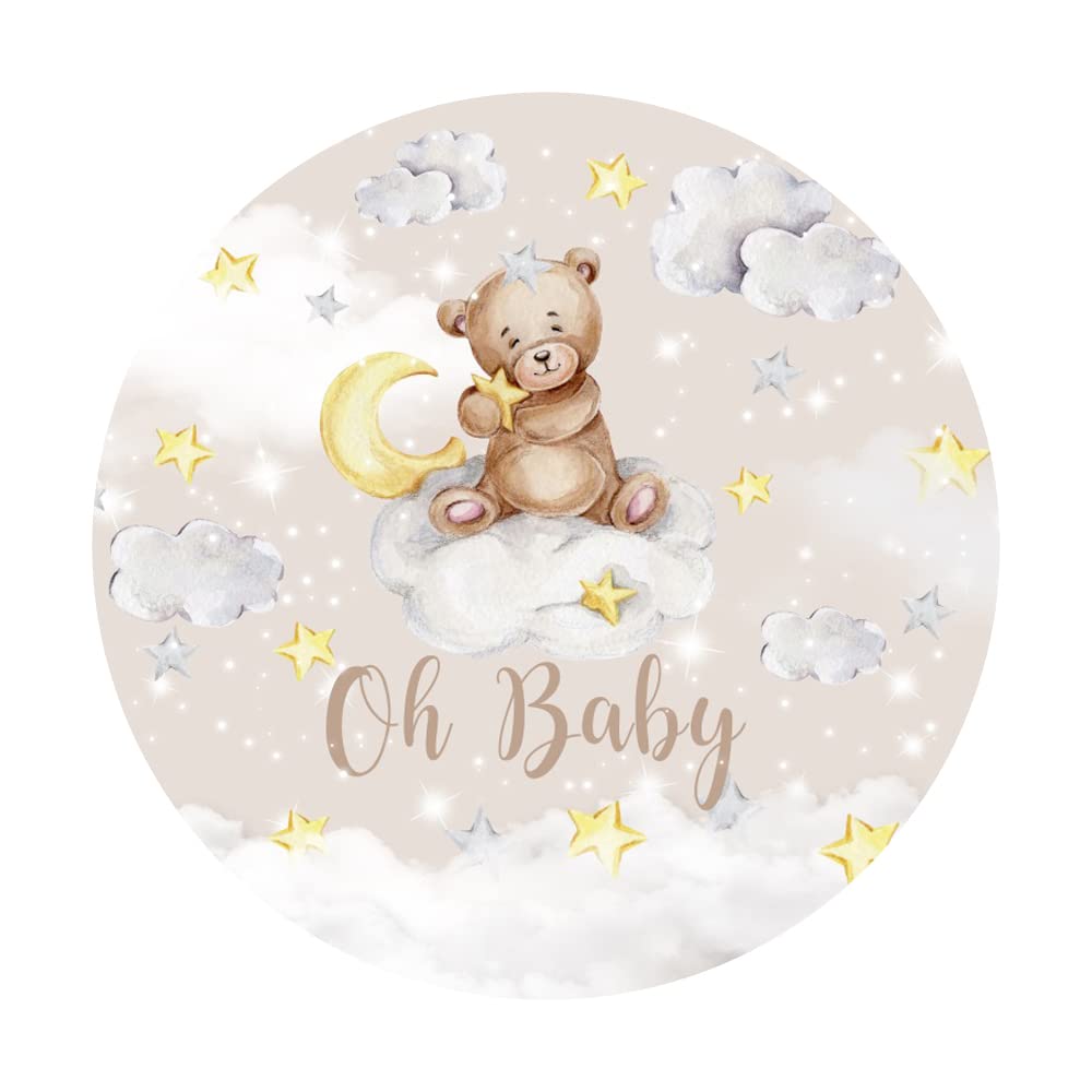 Leyiyi 6.5x6.5ft Oh Baby Bear Round Backdrop Cover Cartoon Lovely Bear Sits on The Moon Golden Stars Glitter Photography Background Bear Baby Shower for Kids Birthday Party Decor Bear Photo Props - Backdrop BlissLeyiyi 6.5x6.5ft Oh Baby Bear Round Backdrop Cover Cartoon Lovely Bear Sits on The Moon Golden Stars Glitter Photography Background Bear Baby Shower for Kids Birthday Party Decor Bear Photo Props