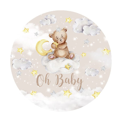 Leyiyi 6.5x6.5ft Oh Baby Bear Round Backdrop Cover Cartoon Lovely Bear Sits on The Moon Golden Stars Glitter Photography Background Bear Baby Shower for Kids Birthday Party Decor Bear Photo Props - Backdrop BlissLeyiyi 6.5x6.5ft Oh Baby Bear Round Backdrop Cover Cartoon Lovely Bear Sits on The Moon Golden Stars Glitter Photography Background Bear Baby Shower for Kids Birthday Party Decor Bear Photo Props