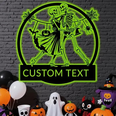 Riaeelvs Custom Chef Couple Metal Signs,Personalized Chef Skeletons Halloween Decorations Outdoor/Indoor,Gothic Fall Kitchen Decor,Halloween Wedding Decorations,Party Supplies Gift Backdrop Bliss