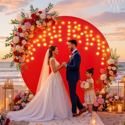 7.2 ft White Round Backdrop Cover with Lights Circle Wedding Arch Backdrop Cover with Fairy Lights for Bridal Shower Ceremony Birthday Baby Shower Photography Photo Shoot Background Decorations - Backdrop Bliss7.2 ft White Round Backdrop Cover with Lights Circle Wedding Arch Backdrop Cover with Fairy Lights for Bridal Shower Ceremony Birthday Baby Shower Photography Photo Shoot Background Decorations