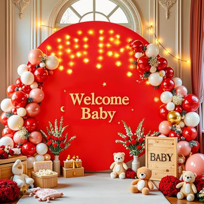 7.2 ft White Round Backdrop Cover with Lights Circle Wedding Arch Backdrop Cover with Fairy Lights for Bridal Shower Ceremony Birthday Baby Shower Photography Photo Shoot Background Decorations - Backdrop Bliss7.2 ft White Round Backdrop Cover with Lights Circle Wedding Arch Backdrop Cover with Fairy Lights for Bridal Shower Ceremony Birthday Baby Shower Photography Photo Shoot Background Decorations