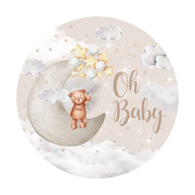 Leyiyi 6.5x6.5ft Oh Baby Bear Round Backdrop Cover Cartoon Lovely Bear Sits on The Moon Golden Stars Glitter Photography Background Bear Baby Shower for Kids Birthday Party Decor Bear Photo Props - Backdrop BlissLeyiyi 6.5x6.5ft Oh Baby Bear Round Backdrop Cover Cartoon Lovely Bear Sits on The Moon Golden Stars Glitter Photography Background Bear Baby Shower for Kids Birthday Party Decor Bear Photo Props