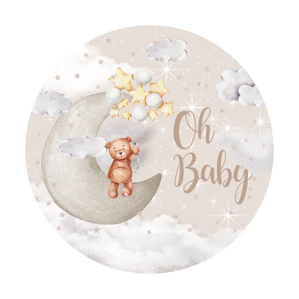 Leyiyi 6.5x6.5ft Oh Baby Bear Round Backdrop Cover Cartoon Lovely Bear Sits on The Moon Golden Stars Glitter Photography Background Bear Baby Shower for Kids Birthday Party Decor Bear Photo Props - Backdrop BlissLeyiyi 6.5x6.5ft Oh Baby Bear Round Backdrop Cover Cartoon Lovely Bear Sits on The Moon Golden Stars Glitter Photography Background Bear Baby Shower for Kids Birthday Party Decor Bear Photo Props