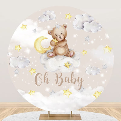 Leyiyi 6.5x6.5ft Oh Baby Bear Round Backdrop Cover Cartoon Lovely Bear Sits on The Moon Golden Stars Glitter Photography Background Bear Baby Shower for Kids Birthday Party Decor Bear Photo Props - Backdrop BlissLeyiyi 6.5x6.5ft Oh Baby Bear Round Backdrop Cover Cartoon Lovely Bear Sits on The Moon Golden Stars Glitter Photography Background Bear Baby Shower for Kids Birthday Party Decor Bear Photo Props