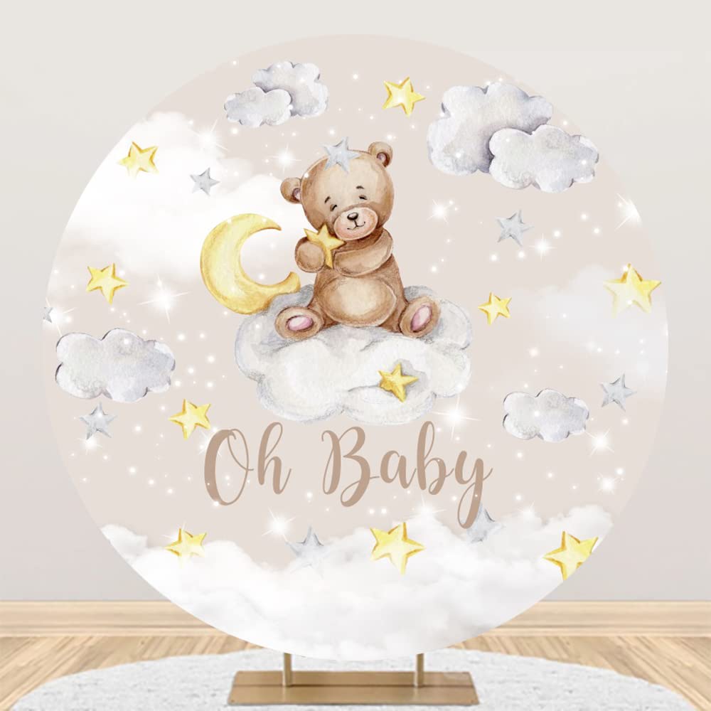 Leyiyi 6.5x6.5ft Oh Baby Bear Round Backdrop Cover Cartoon Lovely Bear Sits on The Moon Golden Stars Glitter Photography Background Bear Baby Shower for Kids Birthday Party Decor Bear Photo Props - Backdrop BlissLeyiyi 6.5x6.5ft Oh Baby Bear Round Backdrop Cover Cartoon Lovely Bear Sits on The Moon Golden Stars Glitter Photography Background Bear Baby Shower for Kids Birthday Party Decor Bear Photo Props