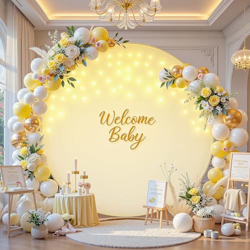 7.2 ft White Round Backdrop Cover with Lights Circle Wedding Arch Backdrop Cover with Fairy Lights for Bridal Shower Ceremony Birthday Baby Shower Photography Photo Shoot Background Decorations - Backdrop Bliss7.2 ft White Round Backdrop Cover with Lights Circle Wedding Arch Backdrop Cover with Fairy Lights for Bridal Shower Ceremony Birthday Baby Shower Photography Photo Shoot Background Decorations