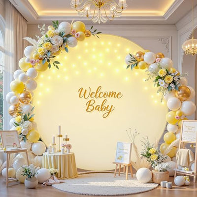 7.2 ft White Round Backdrop Cover with Lights Circle Wedding Arch Backdrop Cover with Fairy Lights for Bridal Shower Ceremony Birthday Baby Shower Photography Photo Shoot Background Decorations - Backdrop Bliss7.2 ft White Round Backdrop Cover with Lights Circle Wedding Arch Backdrop Cover with Fairy Lights for Bridal Shower Ceremony Birthday Baby Shower Photography Photo Shoot Background Decorations