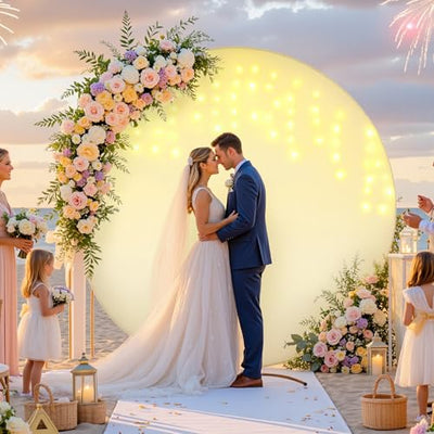 7.2 ft White Round Backdrop Cover with Lights Circle Wedding Arch Backdrop Cover with Fairy Lights for Bridal Shower Ceremony Birthday Baby Shower Photography Photo Shoot Background Decorations - Backdrop Bliss7.2 ft White Round Backdrop Cover with Lights Circle Wedding Arch Backdrop Cover with Fairy Lights for Bridal Shower Ceremony Birthday Baby Shower Photography Photo Shoot Background Decorations