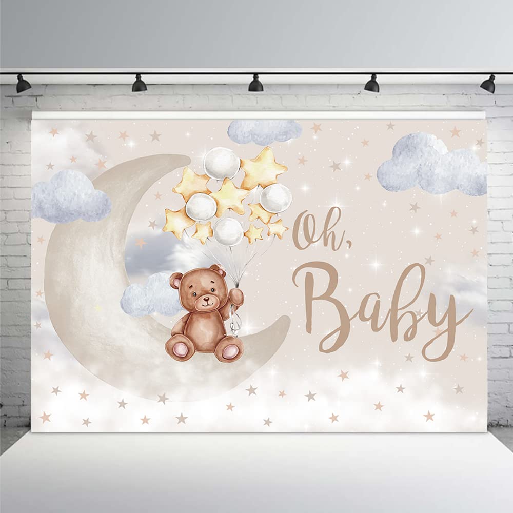 MEHOFOND Oh Baby Bear Backdrop for Baby Shower Gender Neutral Birthday Party Decorations Bear On The Moon Banner Gold Star Balloons White Clouds Photo Booth Props 7x5ft - Backdrop BlissMEHOFOND Oh Baby Bear Backdrop for Baby Shower Gender Neutral Birthday Party Decorations Bear On The Moon Banner Gold Star Balloons White Clouds Photo Booth Props 7x5ft