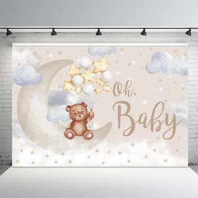 MEHOFOND Oh Baby Bear Backdrop for Baby Shower Gender Neutral Birthday Party Decorations Bear On The Moon Banner Gold Star Balloons White Clouds Photo Booth Props 7x5ft - Backdrop BlissMEHOFOND Oh Baby Bear Backdrop for Baby Shower Gender Neutral Birthday Party Decorations Bear On The Moon Banner Gold Star Balloons White Clouds Photo Booth Props 7x5ft