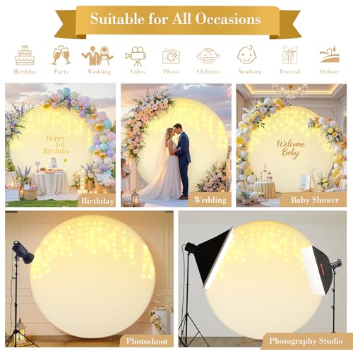 7.2 ft White Round Backdrop Cover with Lights Circle Wedding Arch Backdrop Cover with Fairy Lights for Bridal Shower Ceremony Birthday Baby Shower Photography Photo Shoot Background Decorations - Backdrop Bliss7.2 ft White Round Backdrop Cover with Lights Circle Wedding Arch Backdrop Cover with Fairy Lights for Bridal Shower Ceremony Birthday Baby Shower Photography Photo Shoot Background Decorations