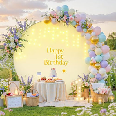 7.2 ft White Round Backdrop Cover with Lights Circle Wedding Arch Backdrop Cover with Fairy Lights for Bridal Shower Ceremony Birthday Baby Shower Photography Photo Shoot Background Decorations - Backdrop Bliss7.2 ft White Round Backdrop Cover with Lights Circle Wedding Arch Backdrop Cover with Fairy Lights for Bridal Shower Ceremony Birthday Baby Shower Photography Photo Shoot Background Decorations