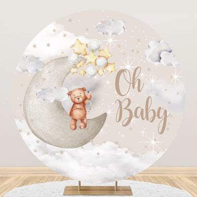Leyiyi 6.5x6.5ft Oh Baby Bear Round Backdrop Cover Cartoon Lovely Bear Sits on The Moon Golden Stars Glitter Photography Background Bear Baby Shower for Kids Birthday Party Decor Bear Photo Props - Backdrop BlissLeyiyi 6.5x6.5ft Oh Baby Bear Round Backdrop Cover Cartoon Lovely Bear Sits on The Moon Golden Stars Glitter Photography Background Bear Baby Shower for Kids Birthday Party Decor Bear Photo Props