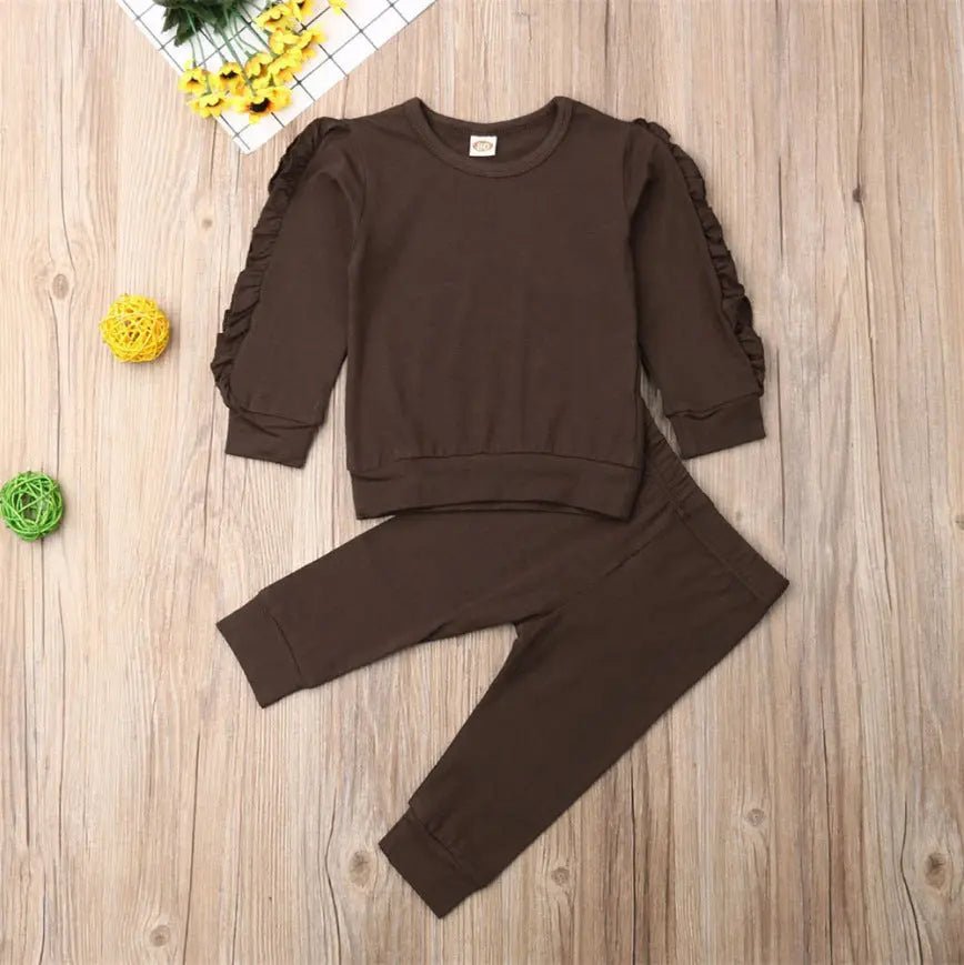 Newborn Baby Boys Girls Ruffles Jumper Solid Long Sleeve Sweatshirt Tops Pants Infant Kids 2Pcs Outfits Clothes Set Fall Clothes - Backdrop BlissNewborn Baby Boys Girls Ruffles Jumper Solid Long Sleeve Sweatshirt Tops Pants Infant Kids 2Pcs Outfits Clothes Set Fall Clothes