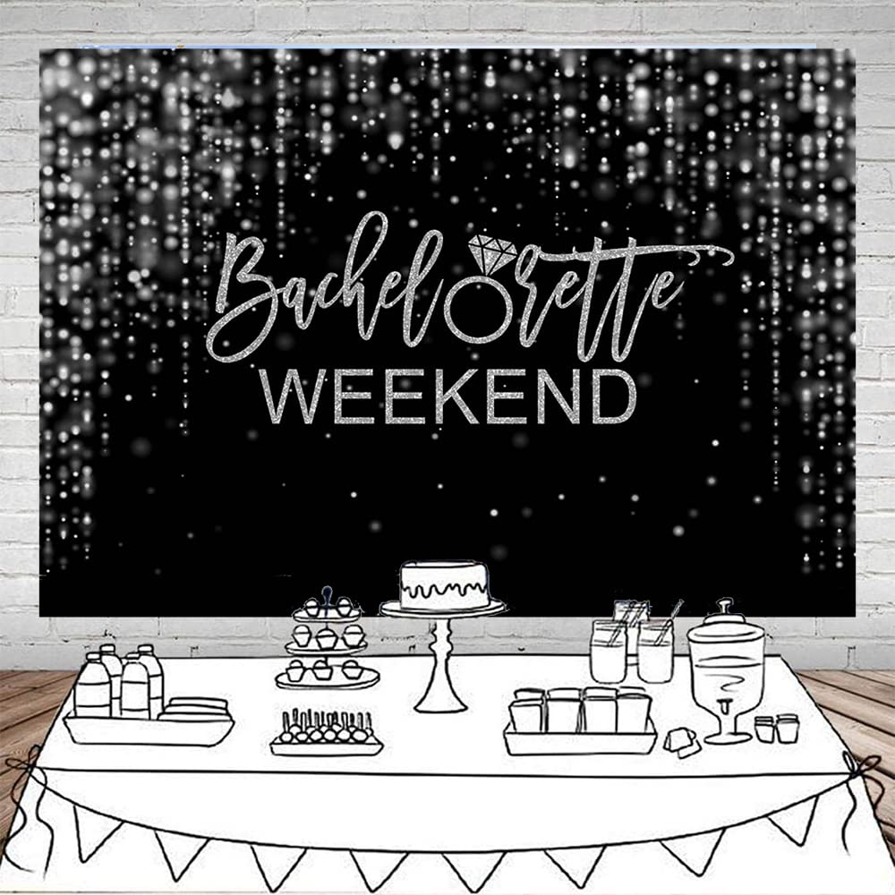 Mocsicka Bachelorette Weekend Backdrop Black Gold Bachelorette Party Photography Background Glitter Bokeh Bachelorette Party Decorations Cake Table Banner Photo Studio Props (10x6.5ft) - Backdrop BlissMocsicka Bachelorette Weekend Backdrop Black Gold Bachelorette Party Photography Background Glitter Bokeh Bachelorette Party Decorations Cake Table Banner Photo Studio Props (10x6.5ft)