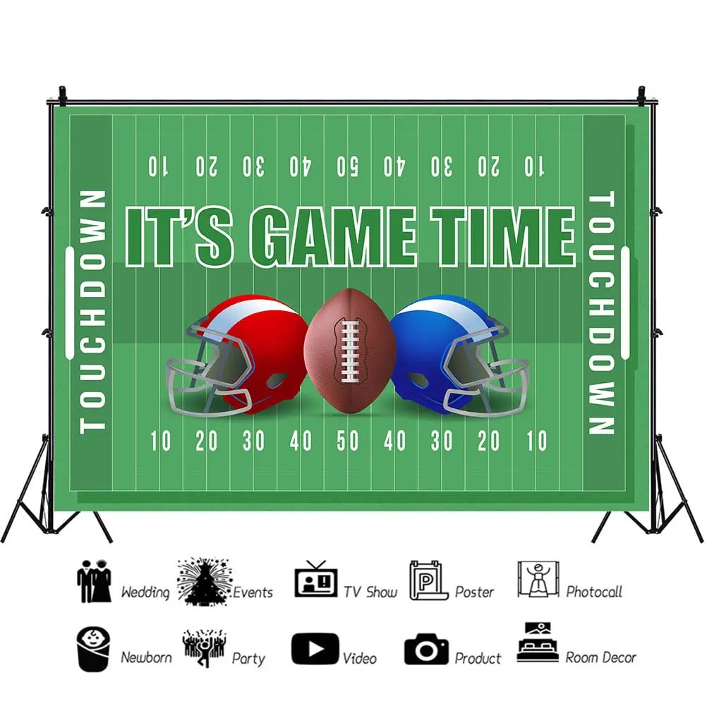 Football Happy Birthday Backdrop Banner Game Time Photography Background Fire Football Basketball Soccer Birthday Banner Decoration 7x5Ft Backdrop Bliss