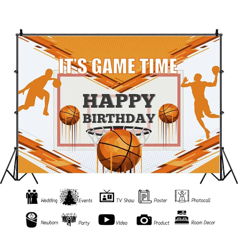 Football Happy Birthday Backdrop Banner Game Time Photography Background Fire Football Basketball Soccer Birthday Banner Decoration 7x5Ft Backdrop Bliss