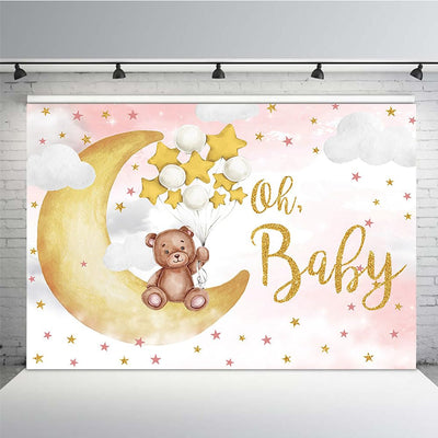 MEHOFOND Oh Baby Bear Backdrop for Baby Shower Gender Neutral Birthday Party Decorations Bear On The Moon Banner Gold Star Balloons White Clouds Photo Booth Props 7x5ft - Backdrop BlissMEHOFOND Oh Baby Bear Backdrop for Baby Shower Gender Neutral Birthday Party Decorations Bear On The Moon Banner Gold Star Balloons White Clouds Photo Booth Props 7x5ft