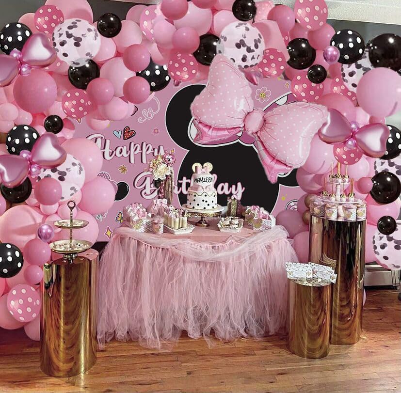 5x3ft Pink Mouse Backdrop Girls Birthday Party Decoration Supplies 130pc Bowknot Balloons Arch Garland Kit Baby Shower Photo Booth Studio Prop - Backdrop Bliss5x3ft Pink Mouse Backdrop Girls Birthday Party Decoration Supplies 130pc Bowknot Balloons Arch Garland Kit Baby Shower Photo Booth Studio Prop