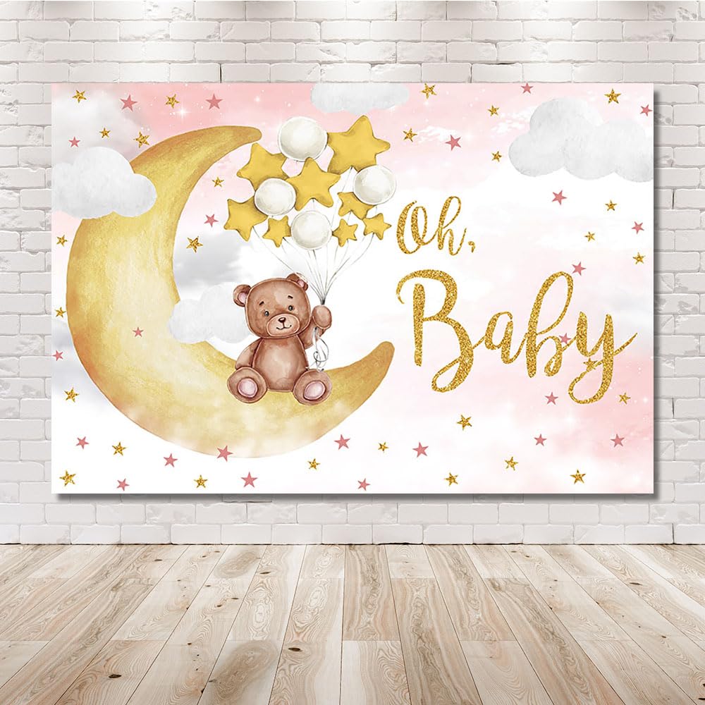 MEHOFOND Oh Baby Bear Backdrop for Baby Shower Gender Neutral Birthday Party Decorations Bear On The Moon Banner Gold Star Balloons White Clouds Photo Booth Props 7x5ft - Backdrop BlissMEHOFOND Oh Baby Bear Backdrop for Baby Shower Gender Neutral Birthday Party Decorations Bear On The Moon Banner Gold Star Balloons White Clouds Photo Booth Props 7x5ft