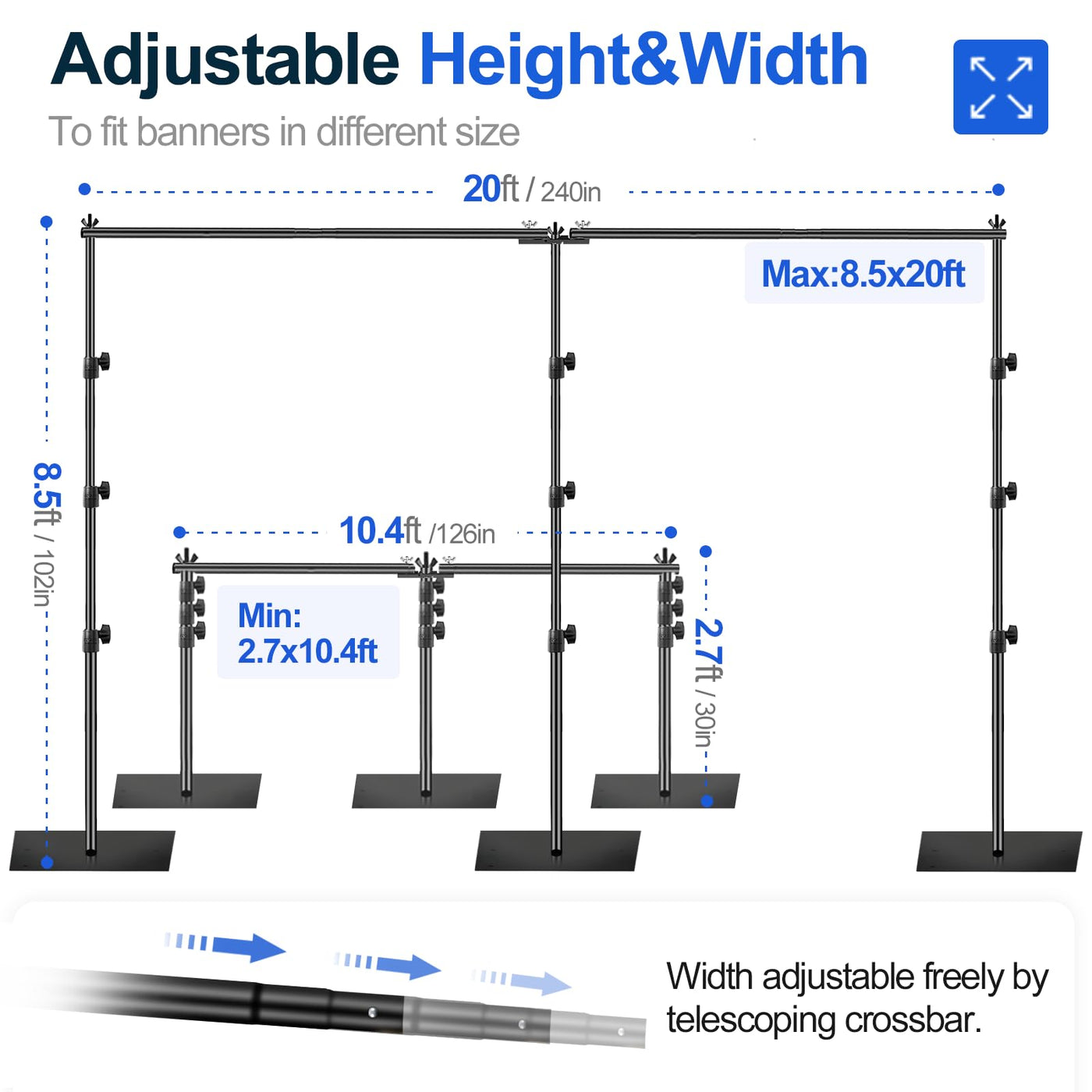 EMART 8.5x20ft(HxW) Photography Backdrop Stand for Parties, Adjustable Photo Pipe and Drape Background Back Drop Holder Frame Kit with Heavy Duty Metal Steel Base for Birthday Wedding - Black - Backdrop BlissEMART 8.5x20ft(HxW) Photography Backdrop Stand for Parties, Adjustable Photo Pipe and Drape Background Back Drop Holder Frame Kit with Heavy Duty Metal Steel Base for Birthday Wedding - Black