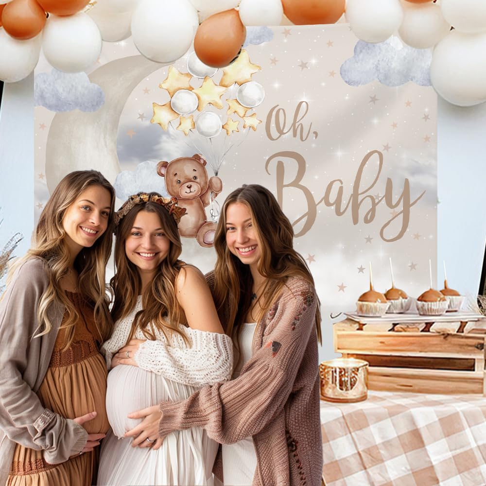 MEHOFOND Oh Baby Bear Backdrop for Baby Shower Gender Neutral Birthday Party Decorations Bear On The Moon Banner Gold Star Balloons White Clouds Photo Booth Props 7x5ft - Backdrop BlissMEHOFOND Oh Baby Bear Backdrop for Baby Shower Gender Neutral Birthday Party Decorations Bear On The Moon Banner Gold Star Balloons White Clouds Photo Booth Props 7x5ft