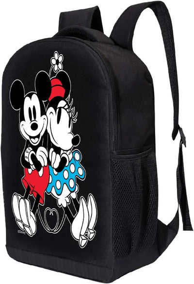 Disney Minnie Mouse Black Backpack for Women and Kids - 17 Inch Air Mesh Padded Womens Knapsack for School and Travel (Mickey-Minnie) Backdrop Bliss