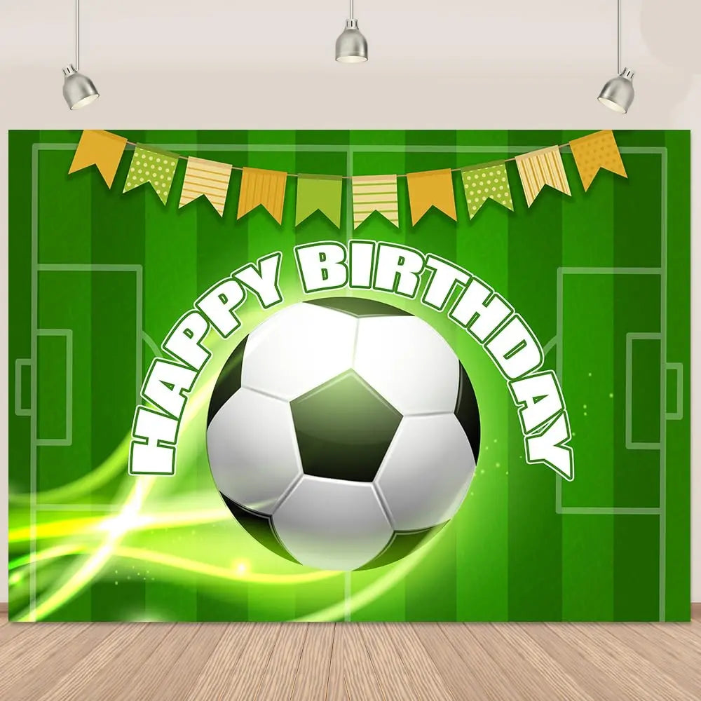 Football Happy Birthday Backdrop Banner Game Time Photography Background Fire Football Basketball Soccer Birthday Banner Decoration 7x5Ft Backdrop Bliss