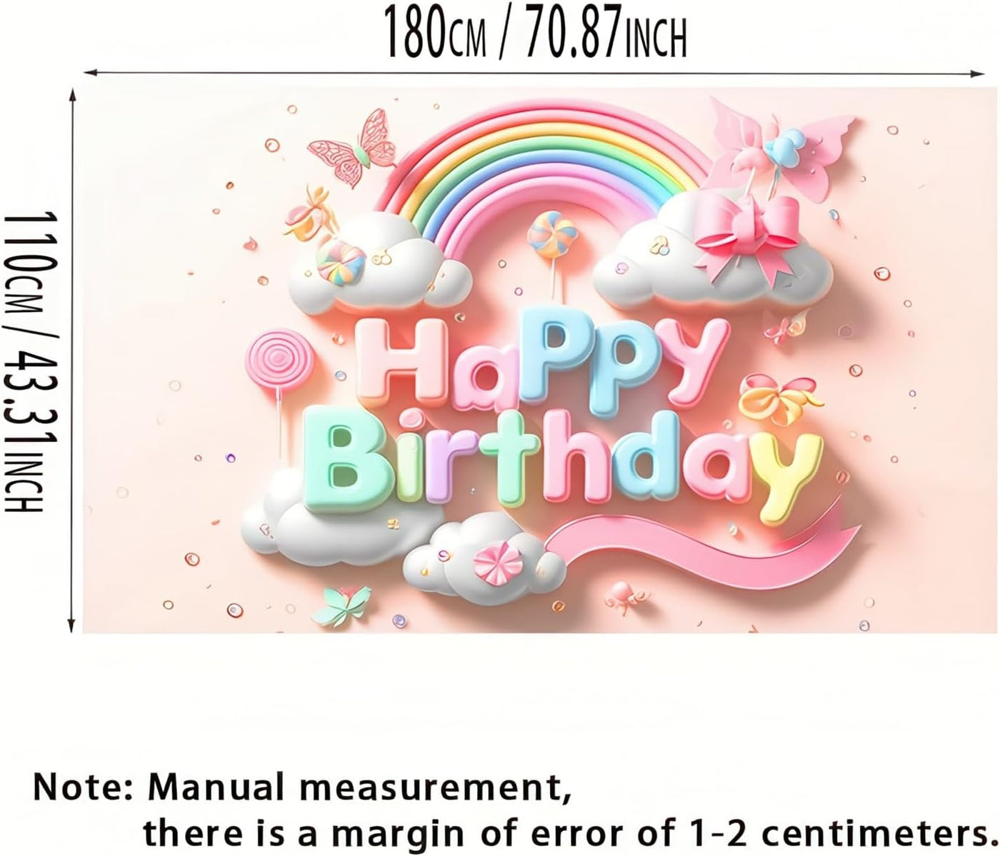 Rainbow Clouds and Butterfly Lollipop Birthday Banner - 71x43 Inch Polyester rainbow banner Photography Backdrop for Birthday Parties Celebrations Home and Garden Decor by Blissyard - Backdrop BlissRainbow Clouds and Butterfly Lollipop Birthday Banner - 71x43 Inch Polyester rainbow banner Photography Backdrop for Birthday Parties Celebrations Home and Garden Decor by Blissyard