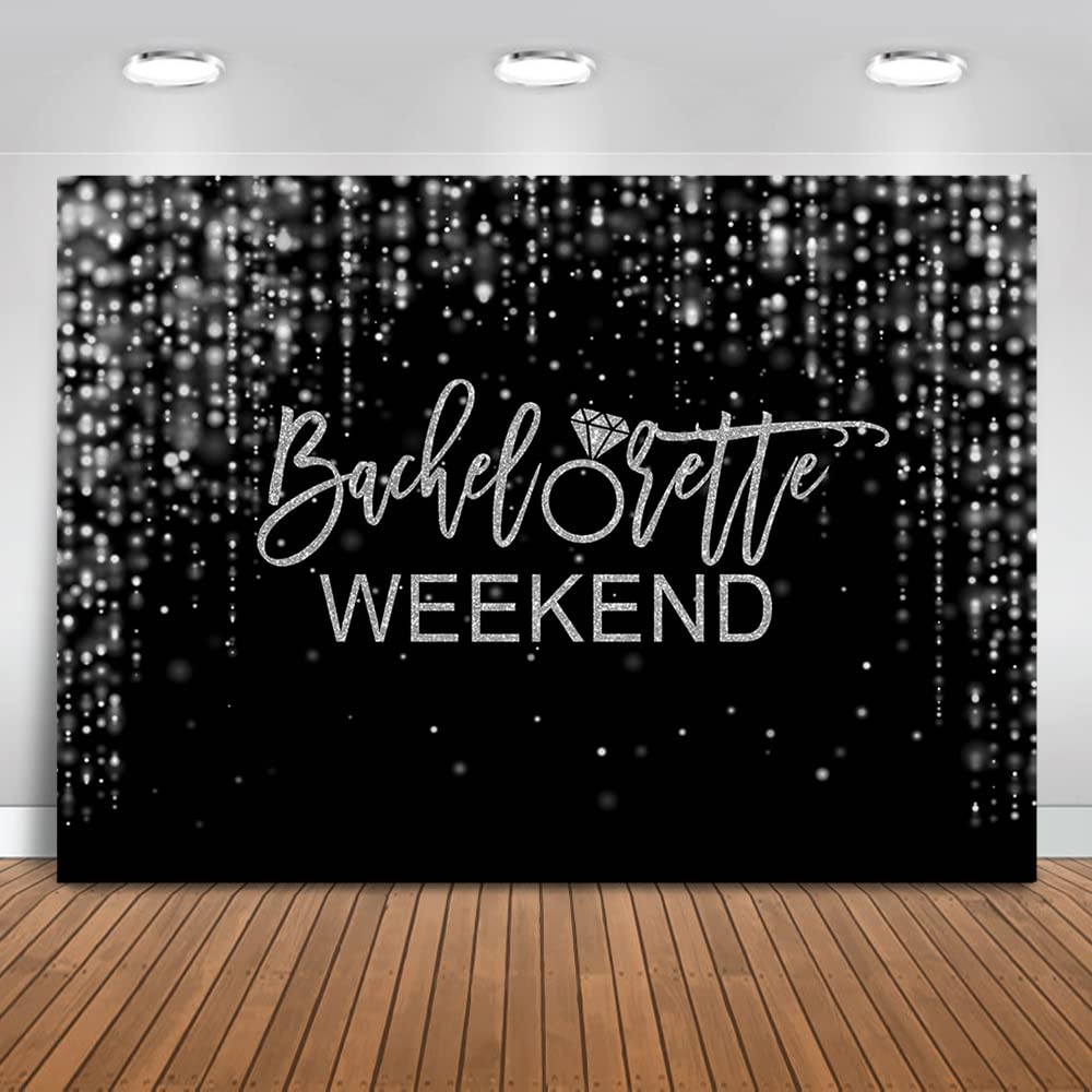 Mocsicka Bachelorette Weekend Backdrop Black Gold Bachelorette Party Photography Background Glitter Bokeh Bachelorette Party Decorations Cake Table Banner Photo Studio Props (10x6.5ft) - Backdrop BlissMocsicka Bachelorette Weekend Backdrop Black Gold Bachelorette Party Photography Background Glitter Bokeh Bachelorette Party Decorations Cake Table Banner Photo Studio Props (10x6.5ft)