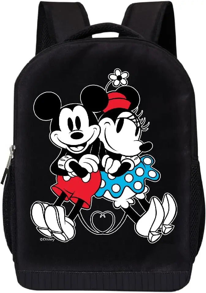 Disney Minnie Mouse Black Backpack for Women and Kids - 17 Inch Air Mesh Padded Womens Knapsack for School and Travel (Mickey-Minnie) Backdrop Bliss