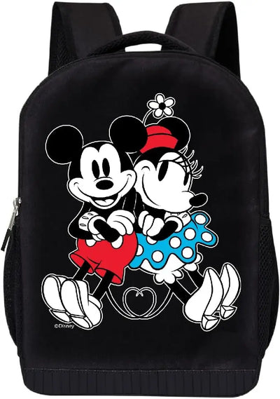 Disney Minnie Mouse Black Backpack for Women and Kids - 17 Inch Air Mesh Padded Womens Knapsack for School and Travel (Mickey-Minnie) Backdrop Bliss