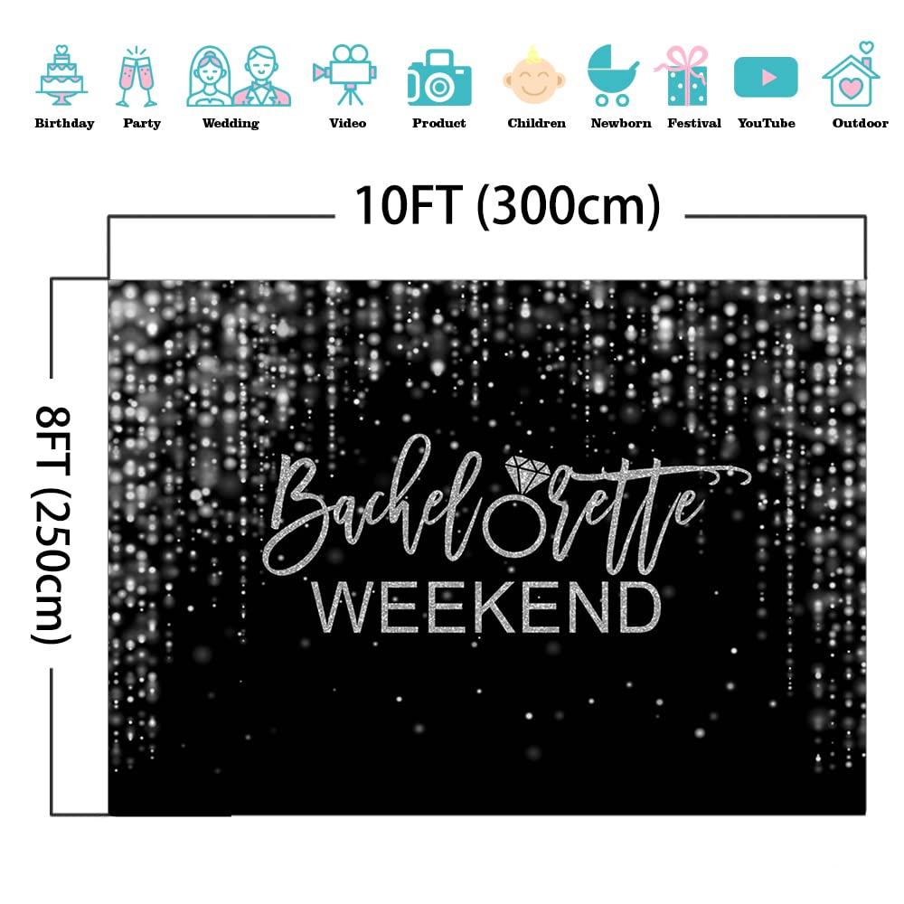 Mocsicka Bachelorette Weekend Backdrop Black Gold Bachelorette Party Photography Background Glitter Bokeh Bachelorette Party Decorations Cake Table Banner Photo Studio Props (10x6.5ft) - Backdrop BlissMocsicka Bachelorette Weekend Backdrop Black Gold Bachelorette Party Photography Background Glitter Bokeh Bachelorette Party Decorations Cake Table Banner Photo Studio Props (10x6.5ft)