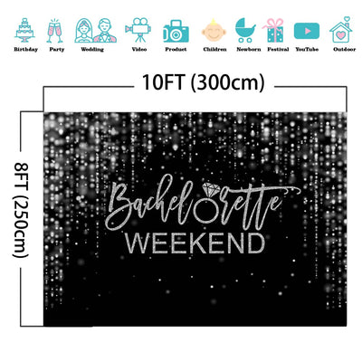 Mocsicka Bachelorette Weekend Backdrop Black Gold Bachelorette Party Photography Background Glitter Bokeh Bachelorette Party Decorations Cake Table Banner Photo Studio Props (10x6.5ft) - Backdrop BlissMocsicka Bachelorette Weekend Backdrop Black Gold Bachelorette Party Photography Background Glitter Bokeh Bachelorette Party Decorations Cake Table Banner Photo Studio Props (10x6.5ft)
