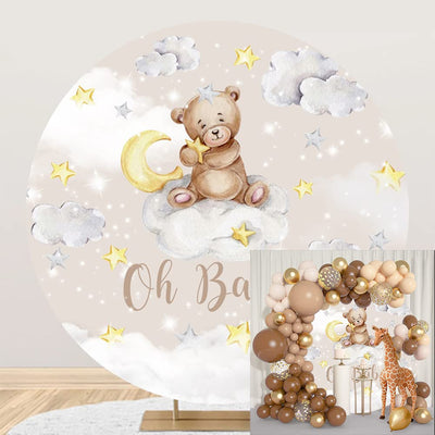 Leyiyi 6.5x6.5ft Oh Baby Bear Round Backdrop Cover Cartoon Lovely Bear Sits on The Moon Golden Stars Glitter Photography Background Bear Baby Shower for Kids Birthday Party Decor Bear Photo Props - Backdrop BlissLeyiyi 6.5x6.5ft Oh Baby Bear Round Backdrop Cover Cartoon Lovely Bear Sits on The Moon Golden Stars Glitter Photography Background Bear Baby Shower for Kids Birthday Party Decor Bear Photo Props