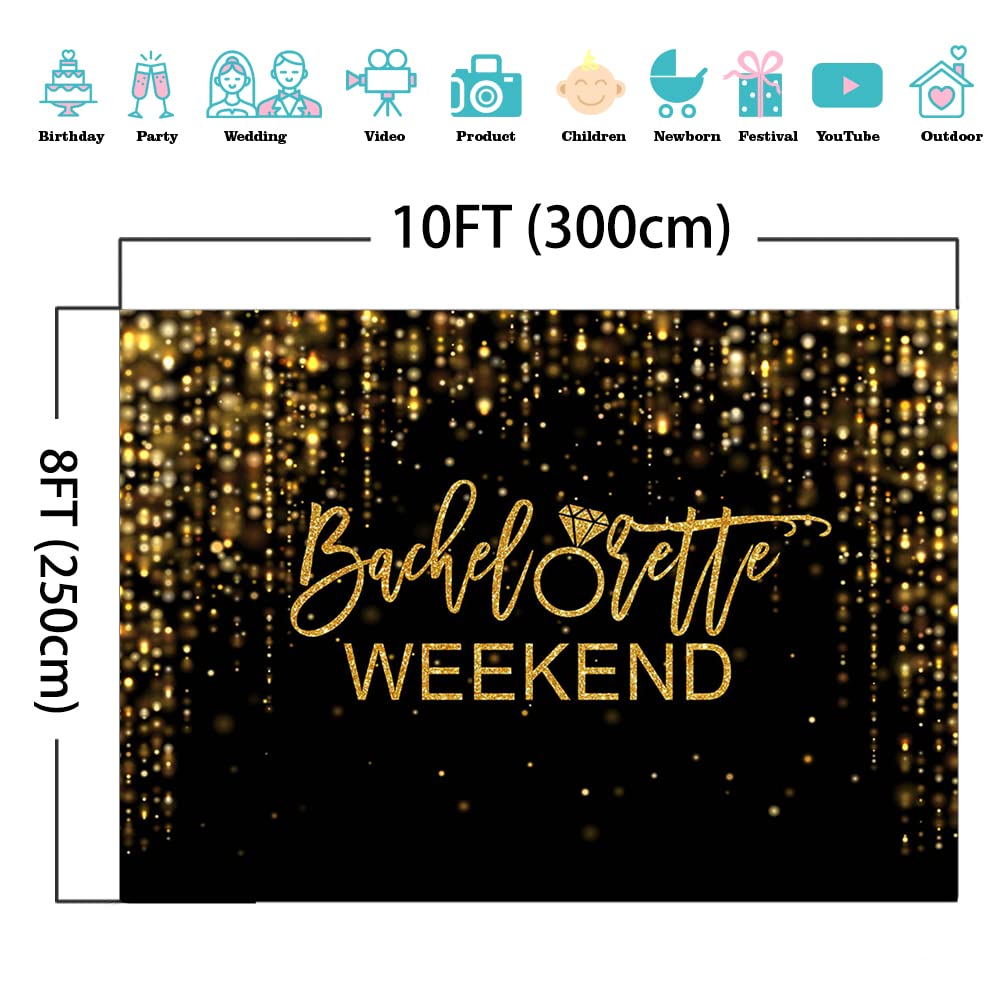Mocsicka Bachelorette Weekend Backdrop Black Gold Bachelorette Party Photography Background Glitter Bokeh Bachelorette Party Decorations Cake Table Banner Photo Studio Props (10x6.5ft) - Backdrop BlissMocsicka Bachelorette Weekend Backdrop Black Gold Bachelorette Party Photography Background Glitter Bokeh Bachelorette Party Decorations Cake Table Banner Photo Studio Props (10x6.5ft)