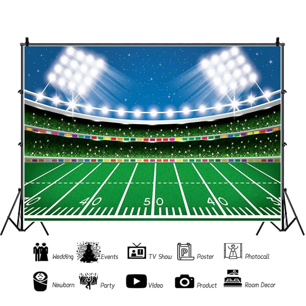 Football Happy Birthday Backdrop Banner Game Time Photography Background Fire Football Basketball Soccer Birthday Banner Decoration 7x5Ft Backdrop Bliss