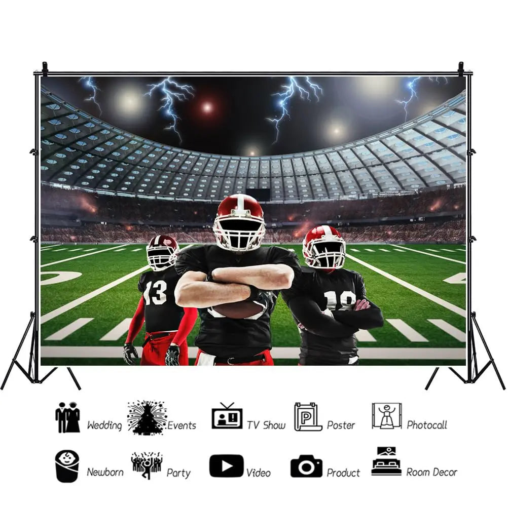 Football Happy Birthday Backdrop Banner Game Time Photography Background Fire Football Basketball Soccer Birthday Banner Decoration 7x5Ft Backdrop Bliss