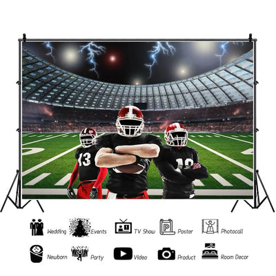Football Happy Birthday Backdrop Banner Game Time Photography Background Fire Football Basketball Soccer Birthday Banner Decoration 7x5Ft Backdrop Bliss
