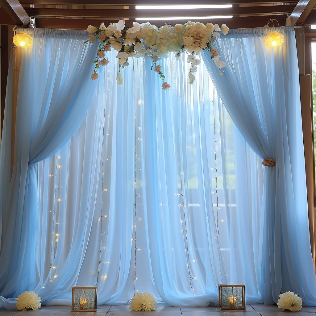 10x10ft Champagne Tulle Backdrop Curtain with Lights String for Parites, Sheer Backdrop Curtains for Wedding Baby Shower Birthday Party Photo Shoot Decorations - Backdrop Bliss10x10ft Champagne Tulle Backdrop Curtain with Lights String for Parites, Sheer Backdrop Curtains for Wedding Baby Shower Birthday Party Photo Shoot Decorations